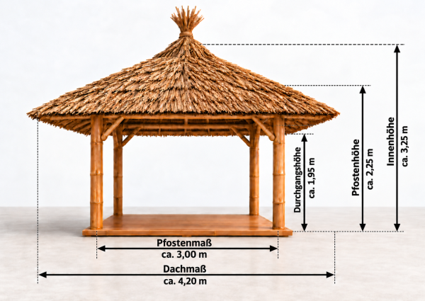 Bambus Pavillon, Gazebo 4,20 x 4,20 m mit Seitenteilen