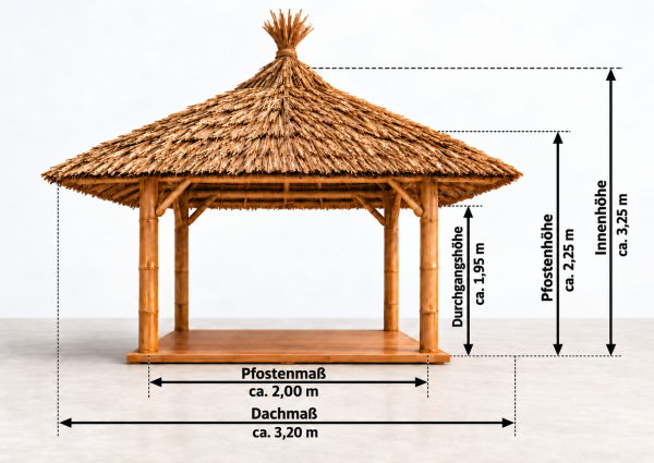 Bambus Pavillon, Gazebo 3,20 x 3,20 m ohne Seitenteile